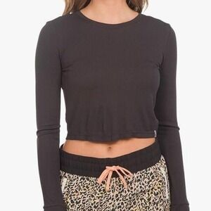 Hurley Crop Top Shirt Women's XS Caviar Ribbed Relaxed Fit‎ Long Sleeves